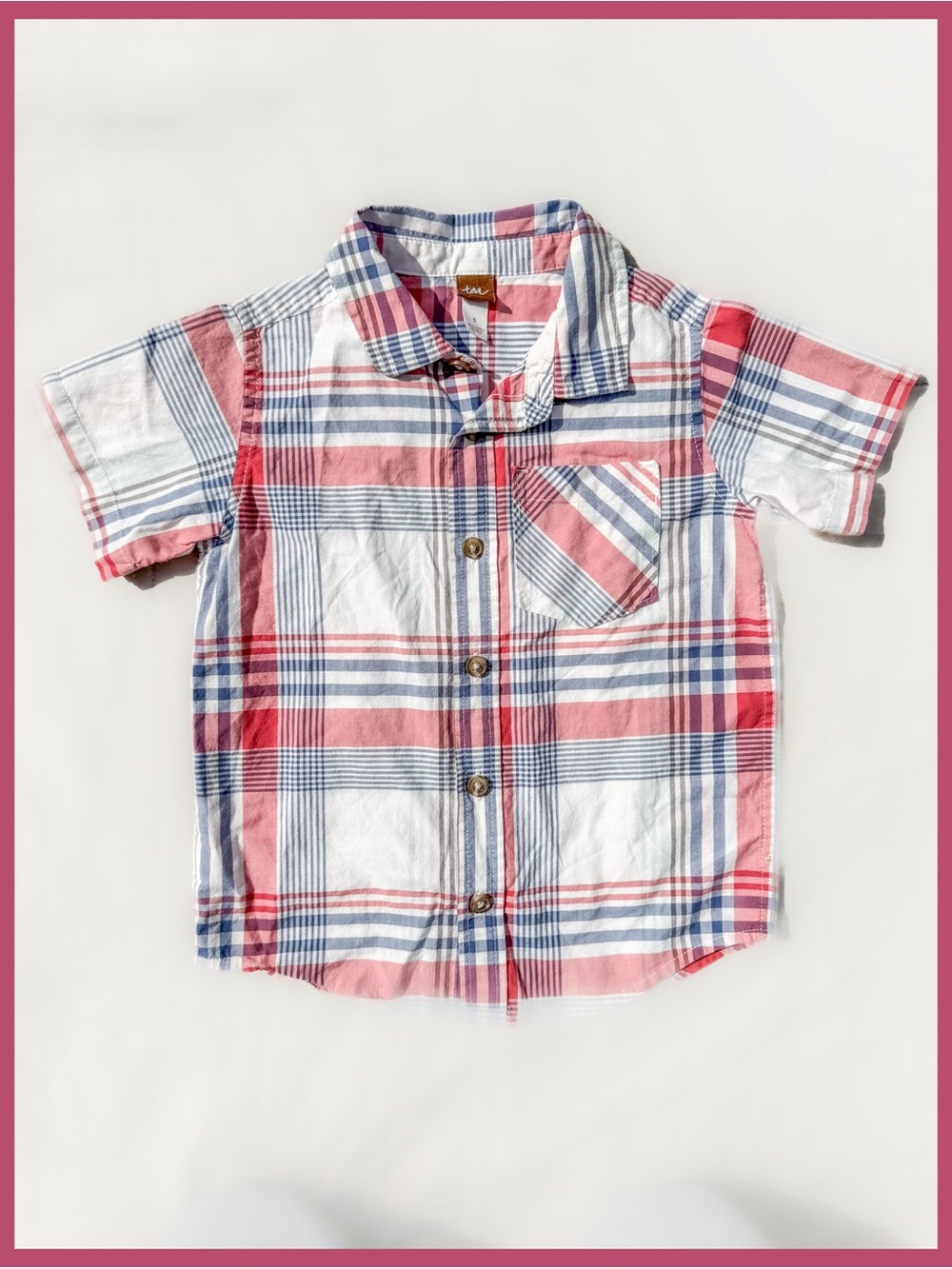 Tea Collection Red White Blue Plaid Button-Down Shirt Patriotic Short Sleeve 5